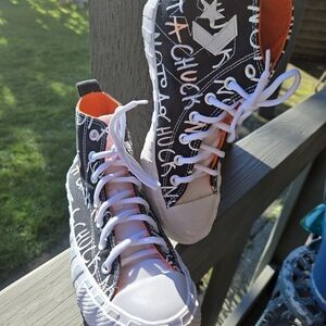 Converse Kids Black and White Sneakers with Orange Accents